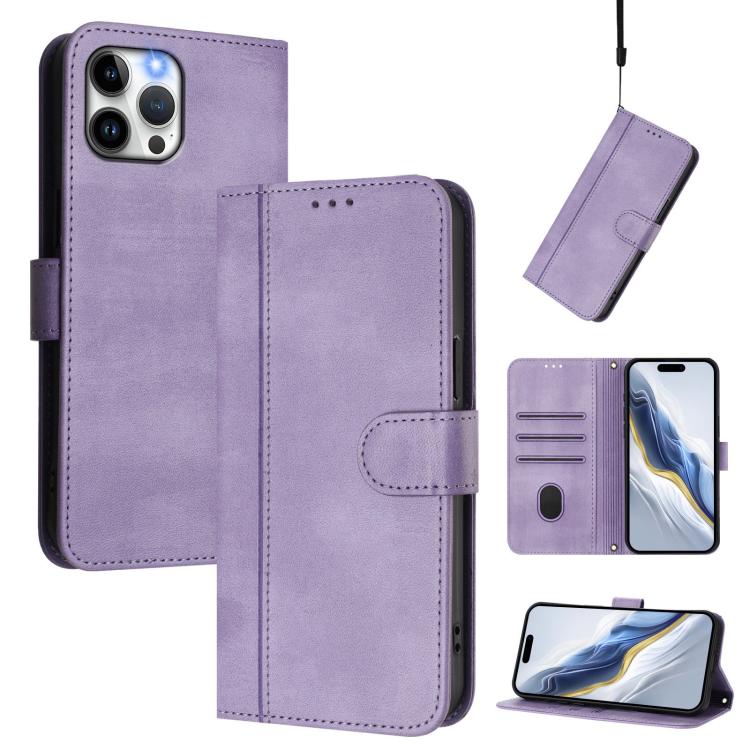 Line Splicing Buckle Retro Leather Phone Case