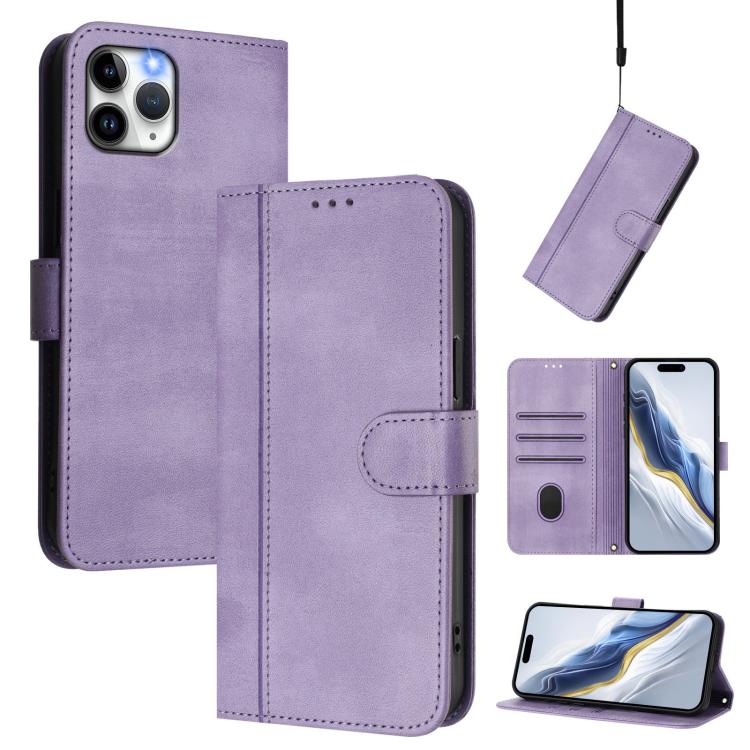 Line Splicing Buckle Retro Leather Phone Case