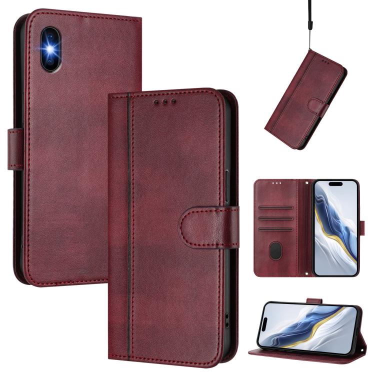 Line Splicing Buckle Retro Leather Phone Case