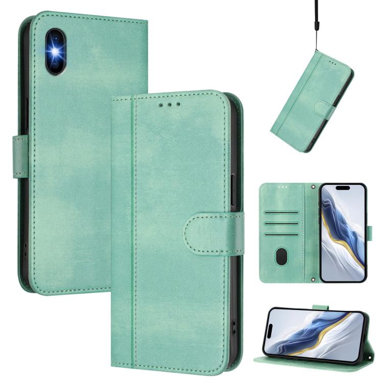 Line Splicing Buckle Retro Leather Phone Case