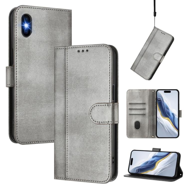 Line Splicing Buckle Retro Leather Phone Case
