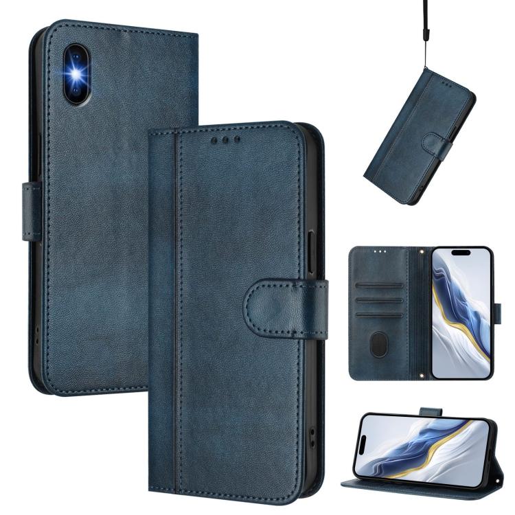 Line Splicing Buckle Retro Leather Phone Case
