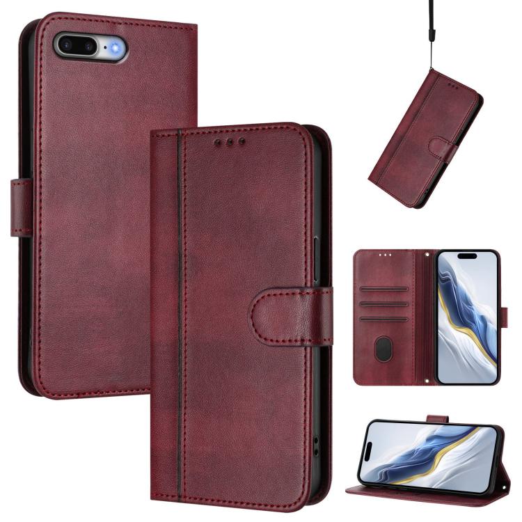 Line Splicing Buckle Retro Leather Phone Case