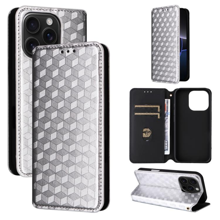 Cubic Grid Texture Flip Leather Phone Case