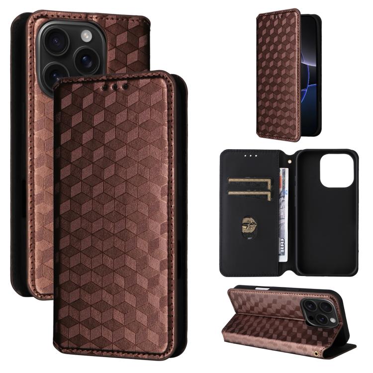 Cubic Grid Texture Flip Leather Phone Case