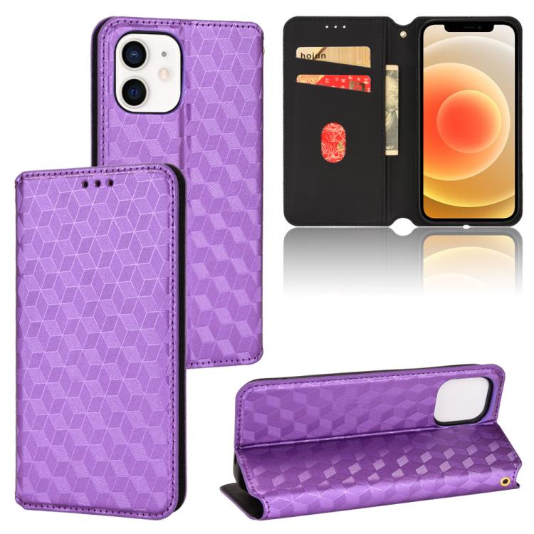 Cubic Grid Texture Flip Leather Phone Case, For iPhone 13, For iPhone 13 mini, For iPhone 12 / 12 Pro, For iPhone 12 Pro Max