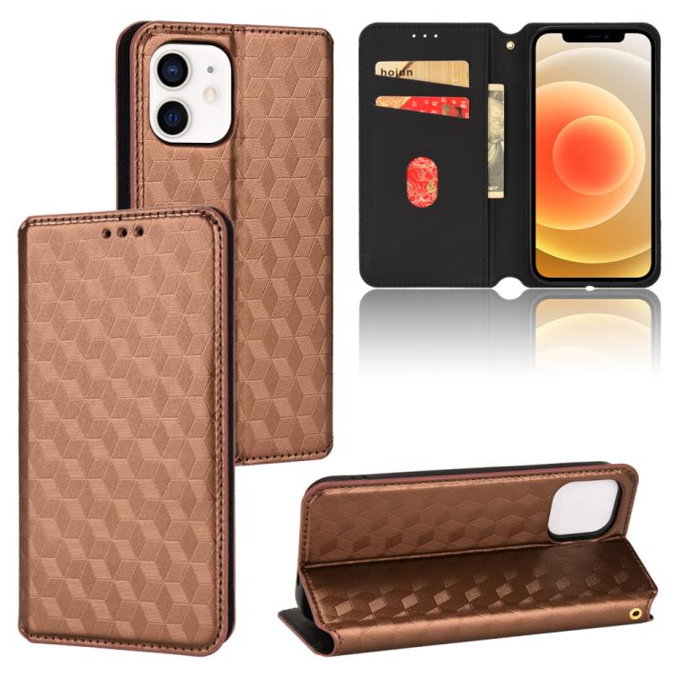 Cubic Grid Texture Flip Leather Phone Case, For iPhone 13, For iPhone 13 mini, For iPhone 12 / 12 Pro, For iPhone 12 Pro Max