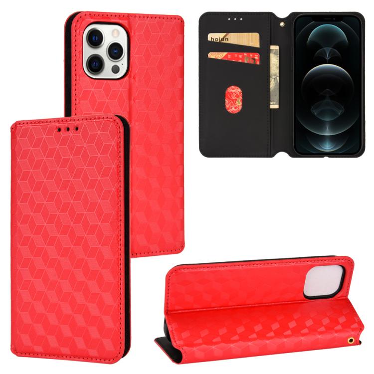 Cubic Grid Texture Flip Leather Phone Case, For iPhone 13, For iPhone 13 mini, For iPhone 12 / 12 Pro, For iPhone 12 Pro Max