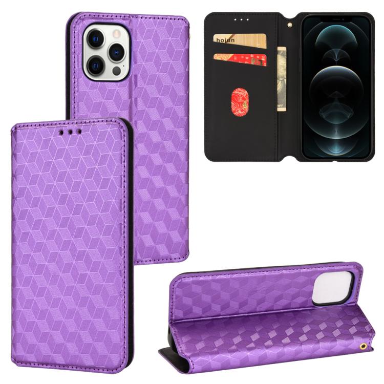 Cubic Grid Texture Flip Leather Phone Case, For iPhone 13, For iPhone 13 mini, For iPhone 12 / 12 Pro, For iPhone 12 Pro Max