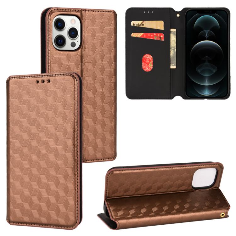 Cubic Grid Texture Flip Leather Phone Case, For iPhone 13, For iPhone 13 mini, For iPhone 12 / 12 Pro, For iPhone 12 Pro Max
