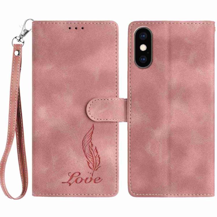 Skin Feel Embossed Feather Leather Phone Case