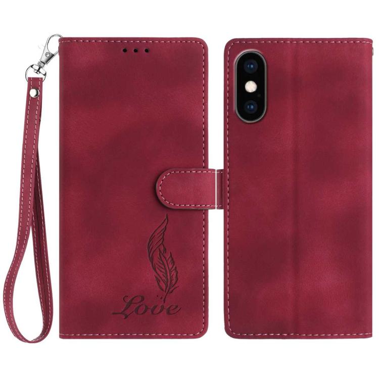 Skin Feel Embossed Feather Leather Phone Case