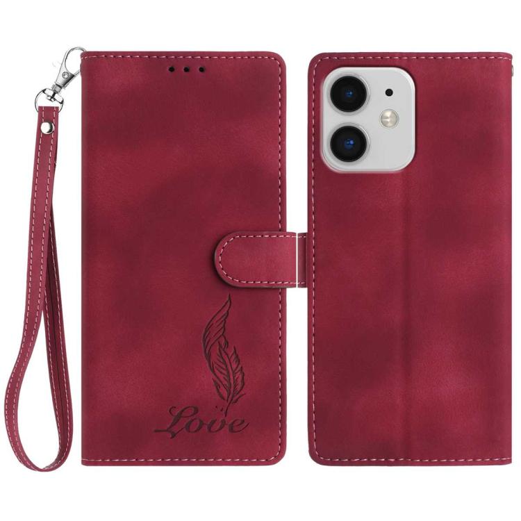 Skin Feel Embossed Feather Leather Phone Case