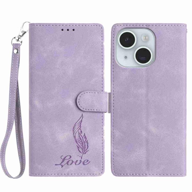 Skin Feel Embossed Feather Leather Phone Case, For iPhone 15 Pro Max, For iPhone 15 Pro, For iPhone 15 Plus
