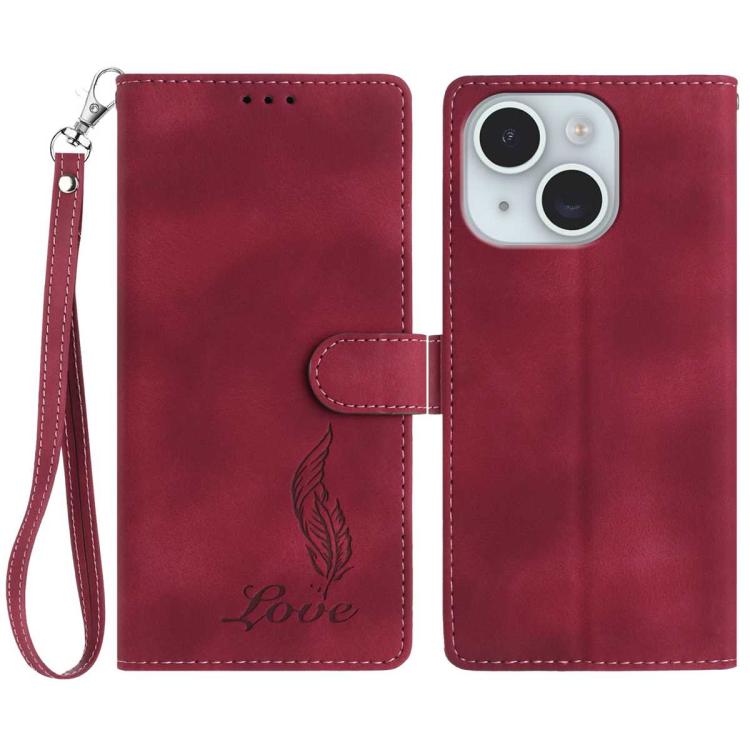 Skin Feel Embossed Feather Leather Phone Case, For iPhone 15 Pro Max, For iPhone 15 Pro, For iPhone 15 Plus
