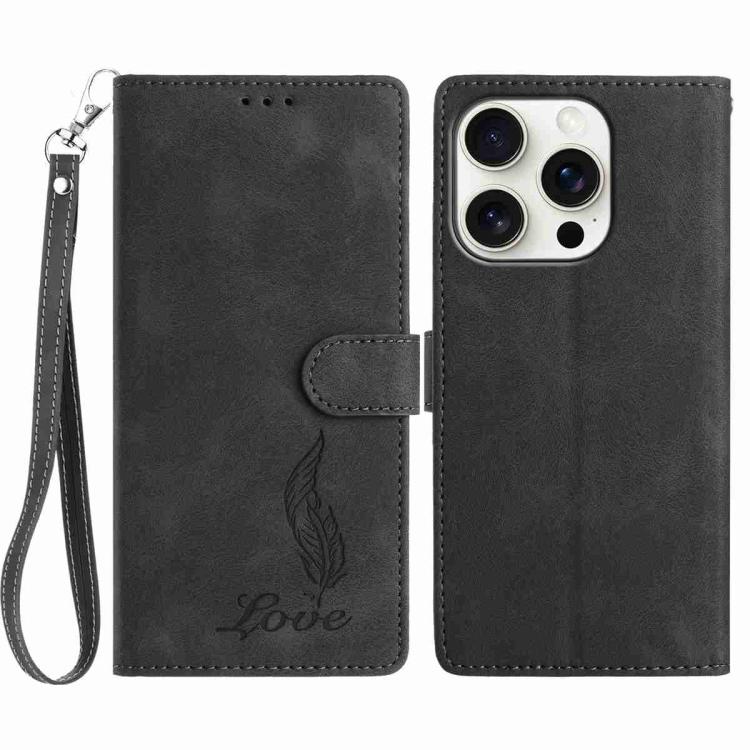 Skin Feel Embossed Feather Leather Phone Case, For iPhone 15 Pro Max, For iPhone 15 Pro, For iPhone 15 Plus