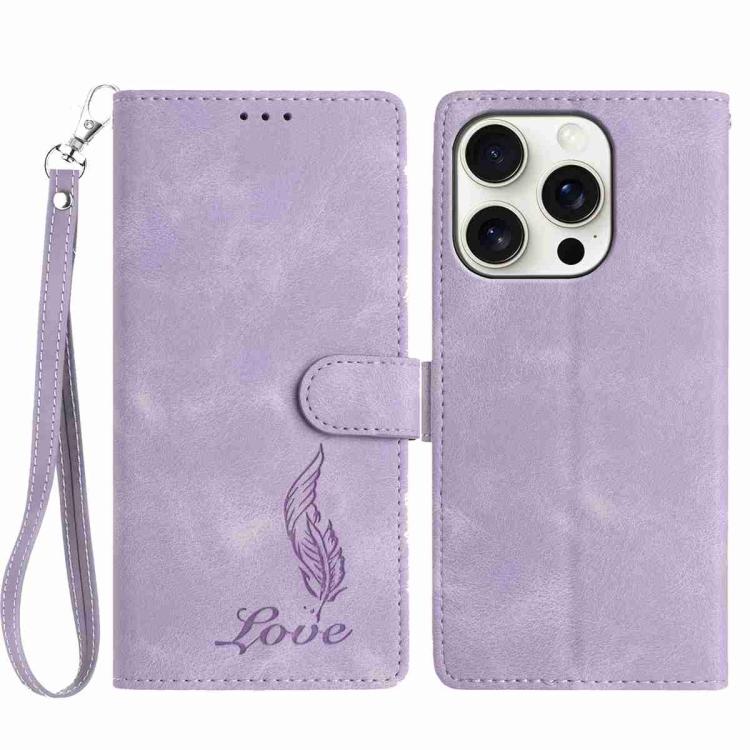 Skin Feel Embossed Feather Leather Phone Case, For iPhone 15 Pro Max, For iPhone 15 Pro, For iPhone 15 Plus
