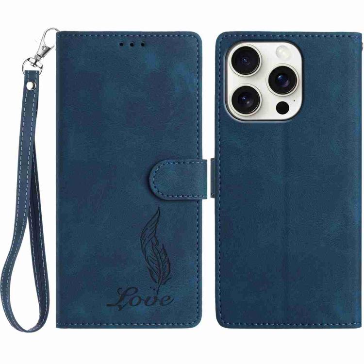 Skin Feel Embossed Feather Leather Phone Case, For iPhone 15 Pro Max, For iPhone 15 Pro, For iPhone 15 Plus