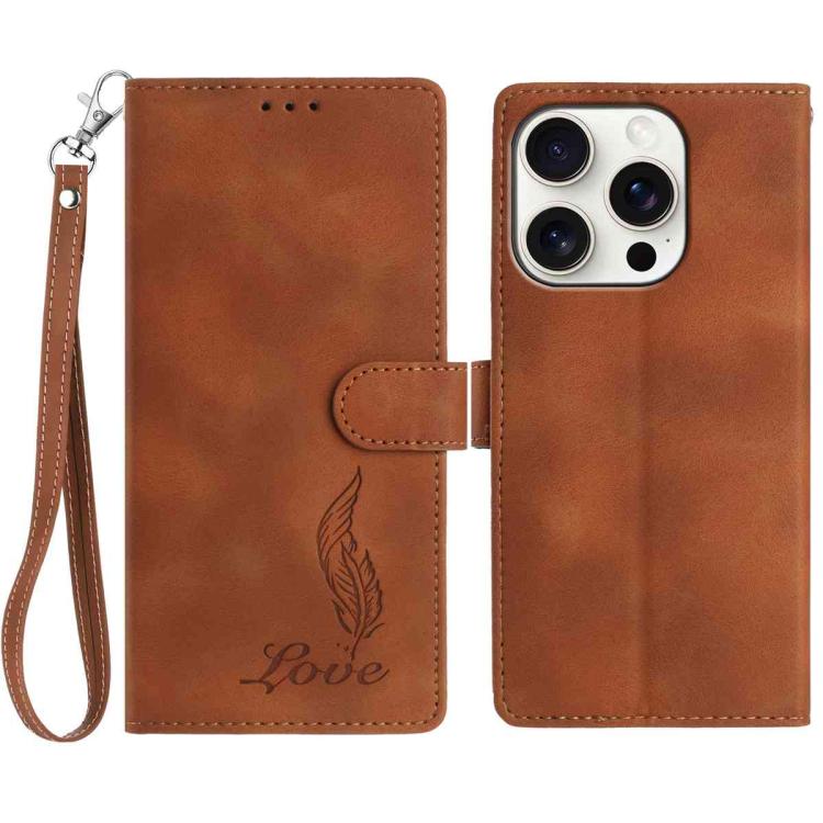 Skin Feel Embossed Feather Leather Phone Case, For iPhone 15 Pro Max, For iPhone 15 Pro, For iPhone 15 Plus