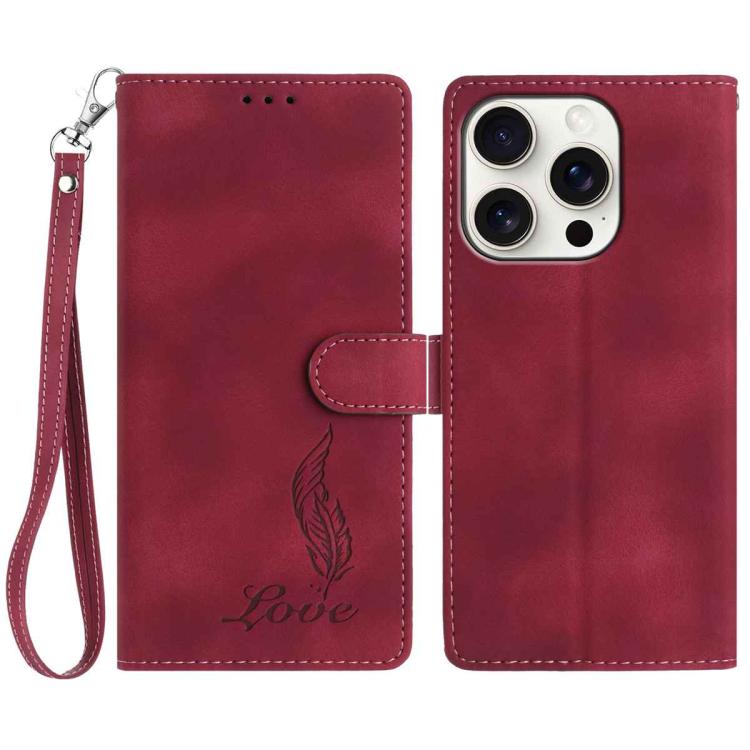 Skin Feel Embossed Feather Leather Phone Case, For iPhone 15 Pro Max, For iPhone 15 Pro, For iPhone 15 Plus