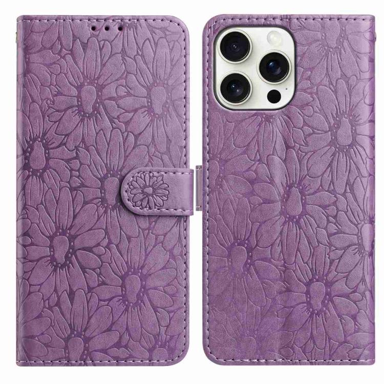 Daisy Embossed Leather Phone Case, For iPhone 16e, For iPhone 16 Pro Max