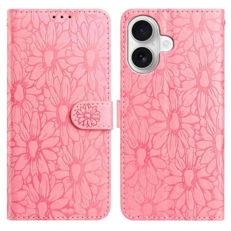 Daisy Embossed Leather Phone Case, For iPhone 16, For iPhone 15 Pro Max