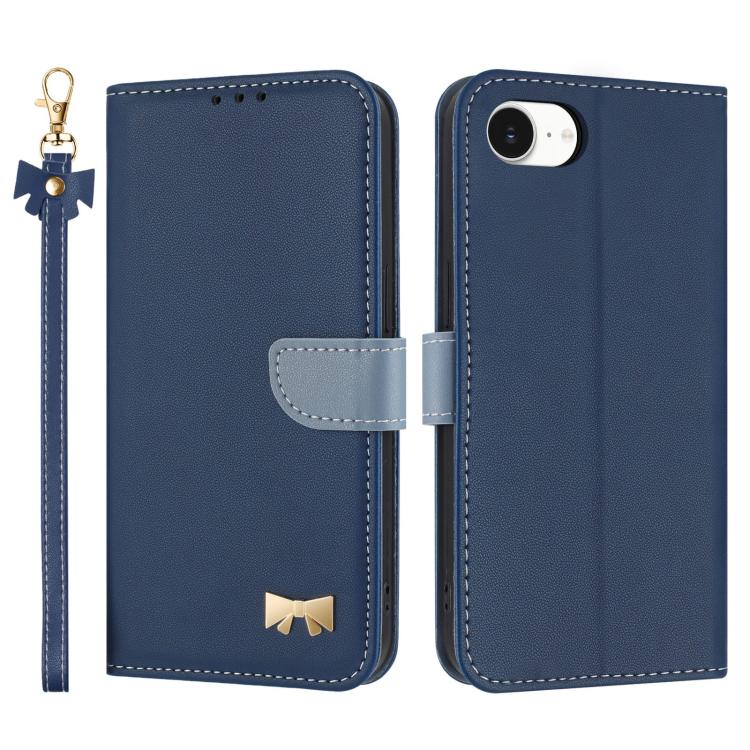 Metal Bow Leather Phone Case with Hand Strap, For iPhone 16e, For iPhone 16 Pro Max, For iPhone 16 Pro, For iPhone 16 Plus