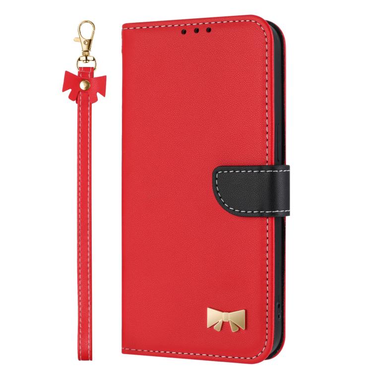Metal Bow Leather Phone Case with Hand Strap, For iPhone 15, For iPhone 14 / 13, For iPhone 14 Pro, For iPhone 14 Pro Max