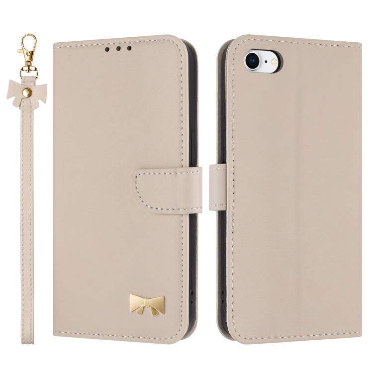 Metal Bow Leather Phone Case with Hand Strap, For iPhone 7 / 8 / SE 2022, For iPhone 13 Pro Max, For iPhone 13 Pro, For iPhone 12 / 12 Pro