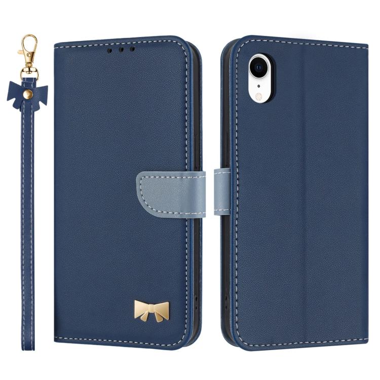 Metal Bow Leather Phone Case with Hand Strap, For iPhone X / XS, For iPhone XR, For iPhone XS Max, For iPhone 7 Plus / 8 Plus