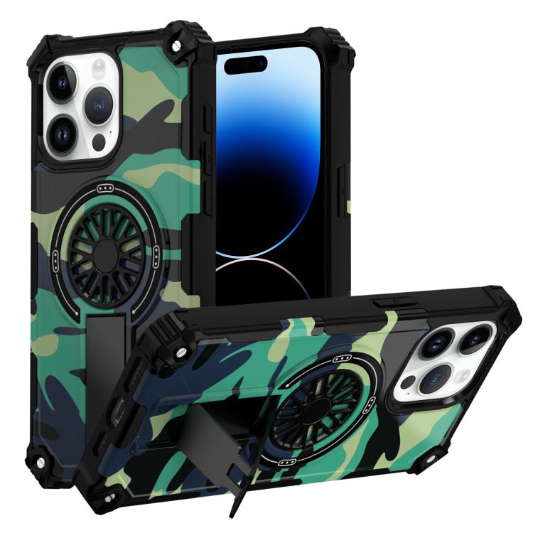 Camouflage Kickstand Rotating Shaft MagSafe Phone Case