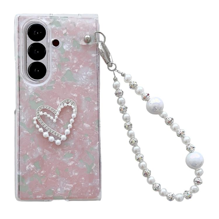 Pearlescent Shell Texture Heart Pattern Phone Case with Bracelet