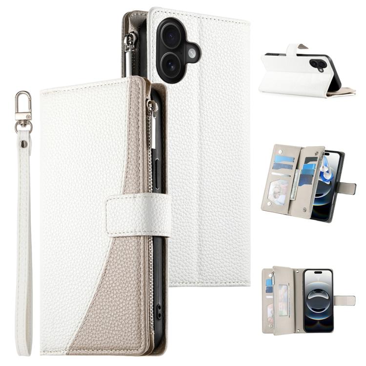 Stitching Multi-card Zipper Wallet Leather Phone Case with Short Strap, For iPhone 16e, For iPhone 16 Pro Max, For iPhone 16 Pro, For iPhone 16 Plus