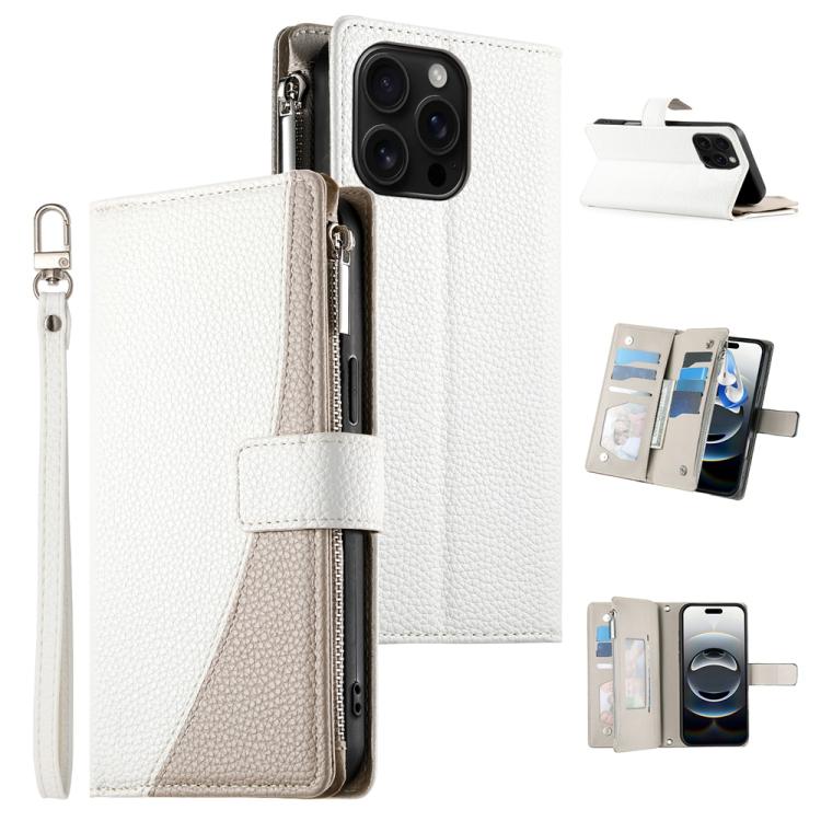 Stitching Multi-card Zipper Wallet Leather Phone Case with Short Strap, For iPhone 16e, For iPhone 16 Pro Max, For iPhone 16 Pro, For iPhone 16 Plus