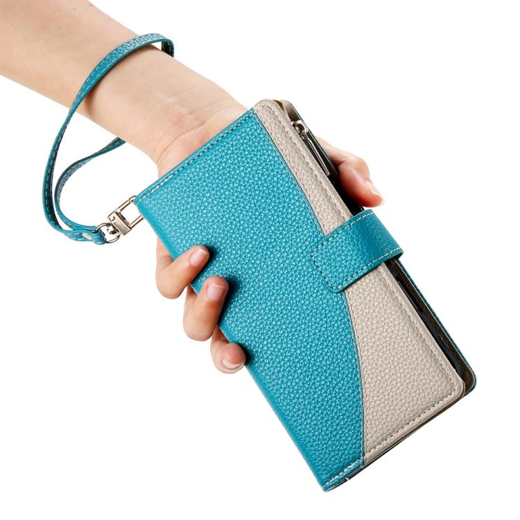 Stitching Multi-card Zipper Wallet Leather Phone Case with Short Strap, For iPhone 15, For iPhone 14 Plus, For iPhone 14 / 13, For iPhone 14 Pro