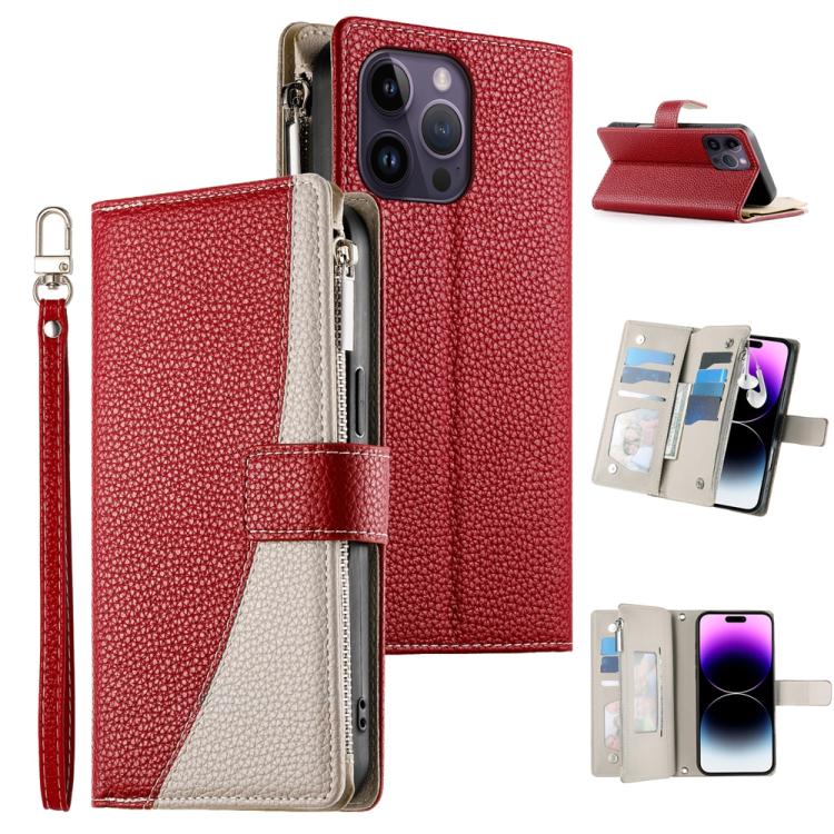 Stitching Multi-card Zipper Wallet Leather Phone Case with Short Strap, For iPhone 14 Pro Max, For iPhone SE 2022 / SE 2020 / 8 / 7, For iPhone 13 Pro Max, For iPhone 13 Pro