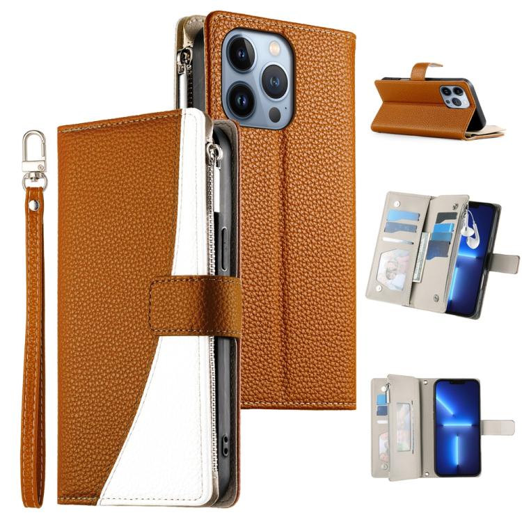 Stitching Multi-card Zipper Wallet Leather Phone Case with Short Strap, For iPhone 14 Pro Max, For iPhone SE 2022 / SE 2020 / 8 / 7, For iPhone 13 Pro Max, For iPhone 13 Pro
