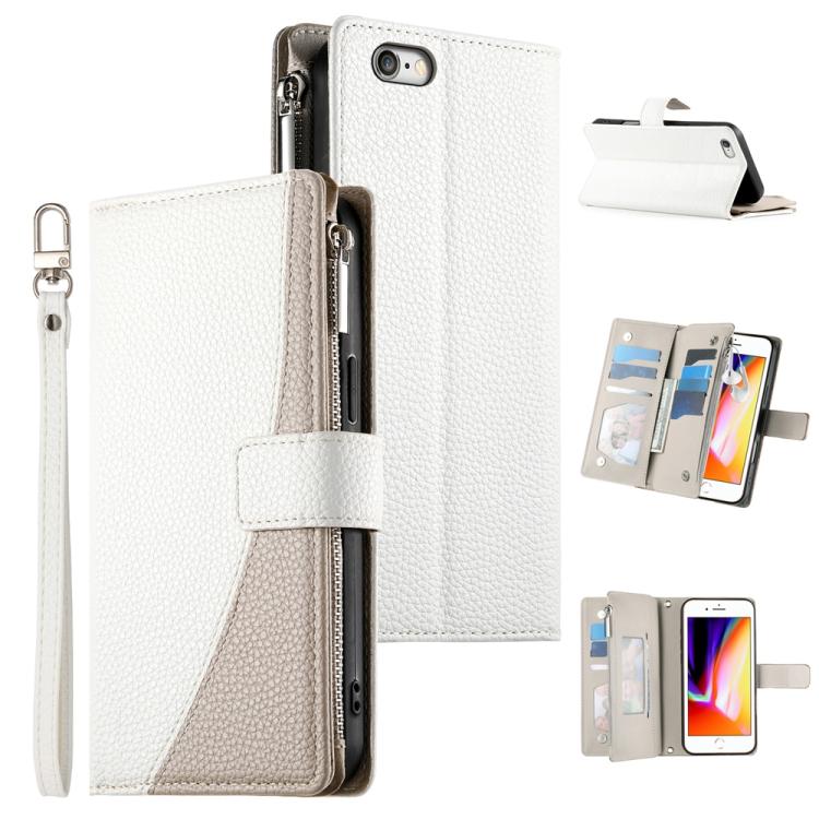 Stitching Multi-card Zipper Wallet Leather Phone Case with Short Strap, For iPhone 14 Pro Max, For iPhone SE 2022 / SE 2020 / 8 / 7, For iPhone 13 Pro Max, For iPhone 13 Pro