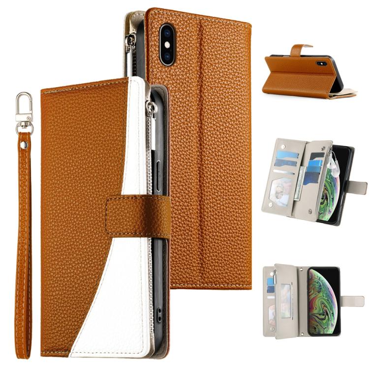 Stitching Multi-card Zipper Wallet Leather Phone Case with Short Strap, For iPhone XR, For iPhone XS Max, For iPhone 8 Plus / 7 Plus