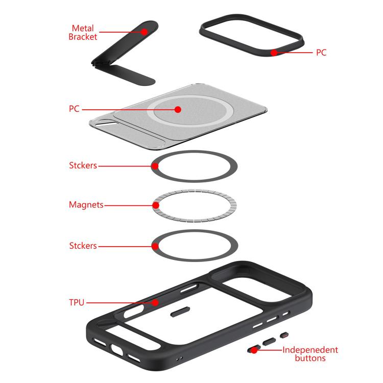 Kalebol MagSafe Invisible Tilt Holder PC Hybrid TPU Case, For iPhone 17 Pro Max, For iPhone 17 Pro, For iPhone 17, For iPhone 17 Air, For iPhone 16 Pro Max, For iPhone 16 Pro