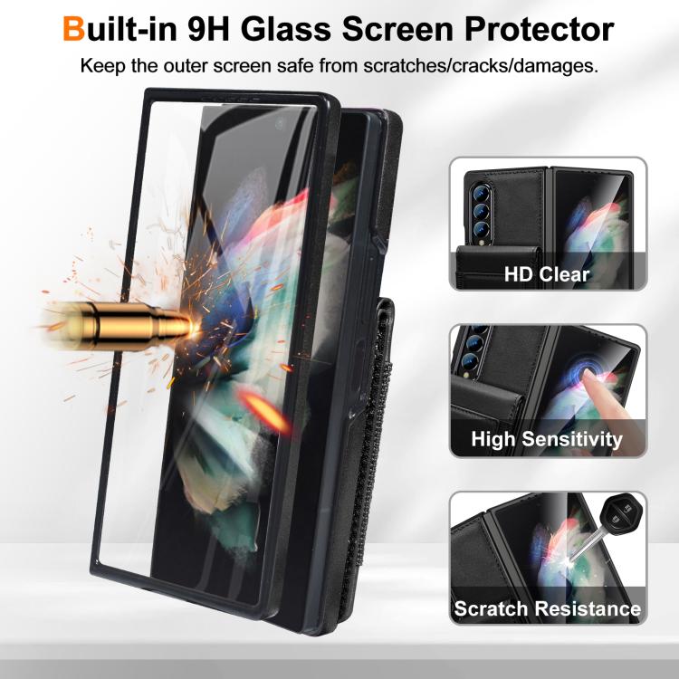 Folding Card Holder Tempered Film Integrated Leather Phone Case