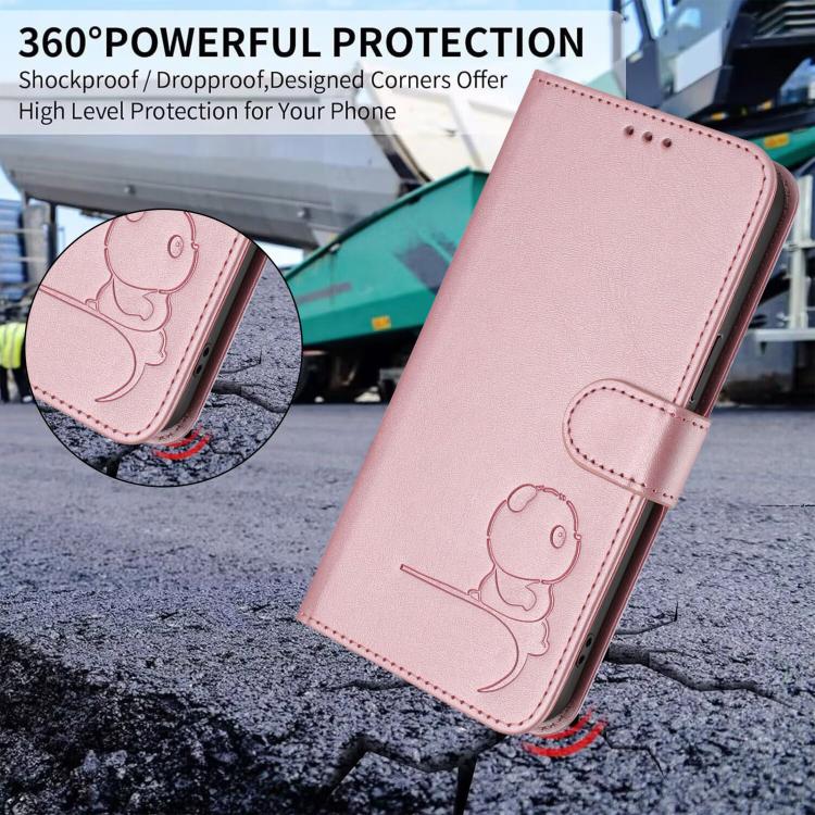 Litter Panda Embossing RFID Leather Phone Case with Lanyard, For iPhone 16e, For iPhone 16 Pro Max, For iPhone 16 Pro, For iPhone 16 Plus