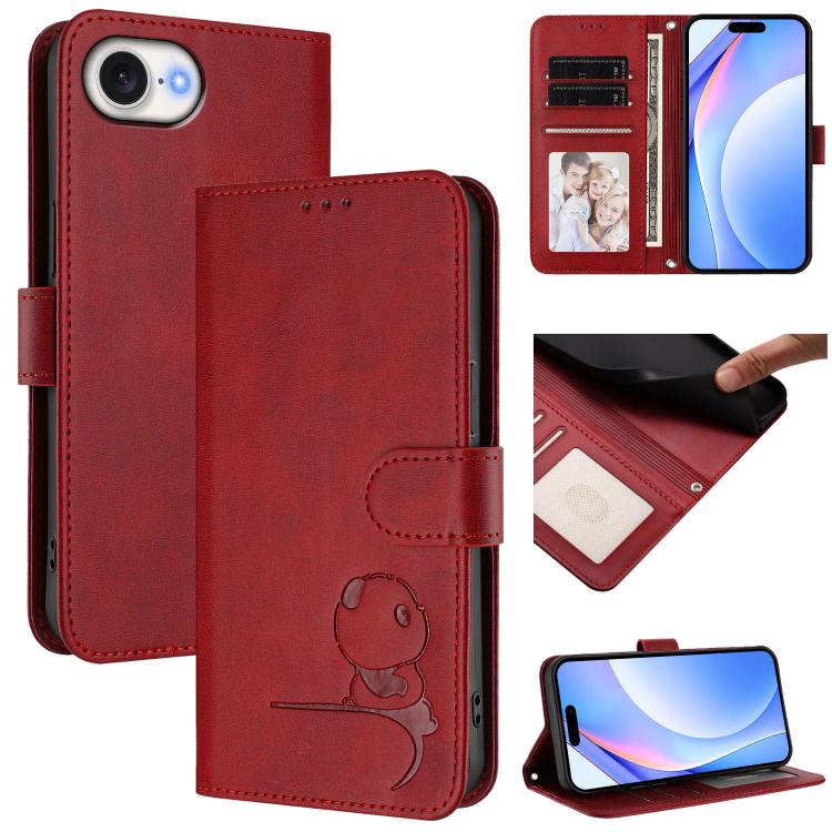 Litter Panda Embossing RFID Leather Phone Case with Lanyard, For iPhone 16e, For iPhone 16 Pro Max, For iPhone 16 Pro, For iPhone 16 Plus