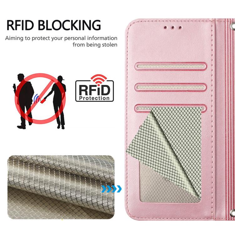 Litter Panda Embossing RFID Leather Phone Case with Lanyard, For iPhone 15, For iPhone 14 Plus, For iPhone 14 / 13, For iPhone 14 Pro