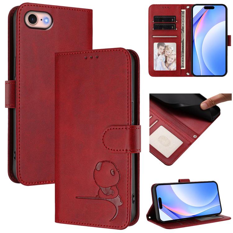 Litter Panda Embossing RFID Leather Phone Case with Lanyard, For iPhone 14 Pro Max, For iPhone SE 2022 / 2020 / 8 / 7, For iPhone 13 Pro Max, For iPhone 13 Pro