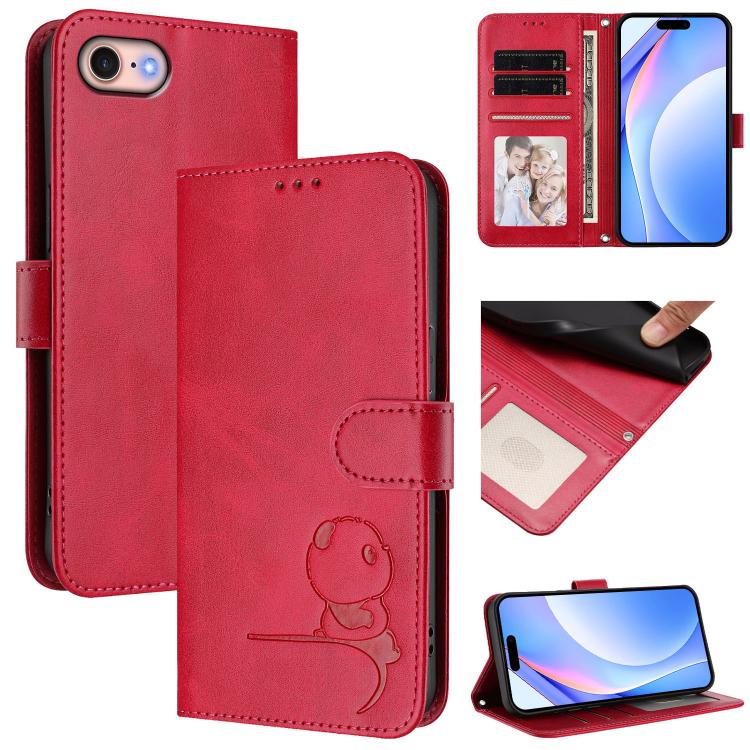 Litter Panda Embossing RFID Leather Phone Case with Lanyard, For iPhone 14 Pro Max, For iPhone SE 2022 / 2020 / 8 / 7, For iPhone 13 Pro Max, For iPhone 13 Pro