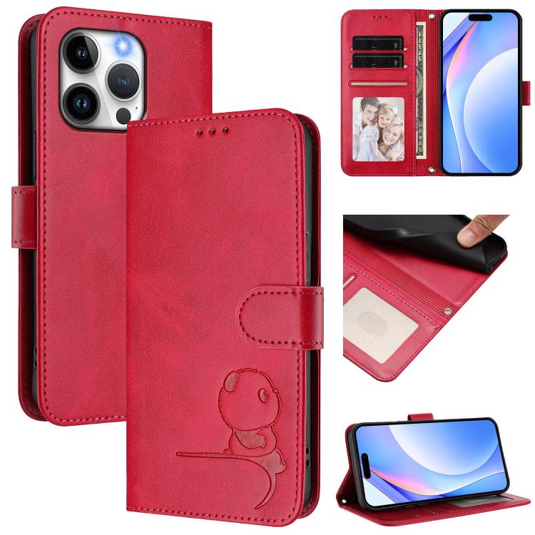 Litter Panda Embossing RFID Leather Phone Case with Lanyard, For iPhone 14 Pro Max, For iPhone SE 2022 / 2020 / 8 / 7, For iPhone 13 Pro Max, For iPhone 13 Pro