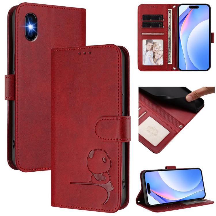 Litter Panda Embossing RFID Leather Phone Case with Lanyard, For iPhone 11 Pro Max, For iPhone 11, For iPhone 11 Pro, For iPhone X / XS