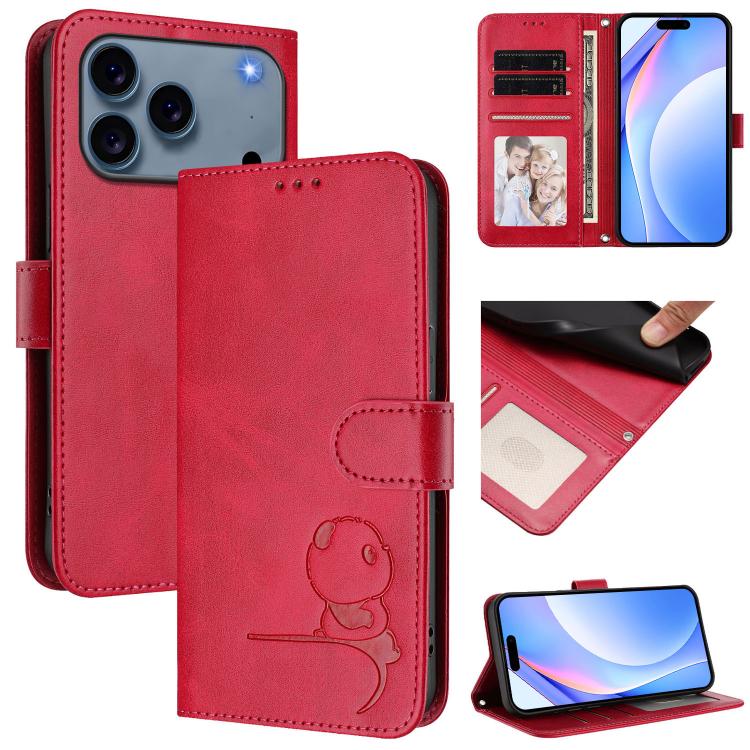 Litter Panda Embossing RFID Leather Phone Case with Lanyard, For iPhone 17 Pro Max, For iPhone 17 Pro, For iPhone 17, For iPhone 17 Air