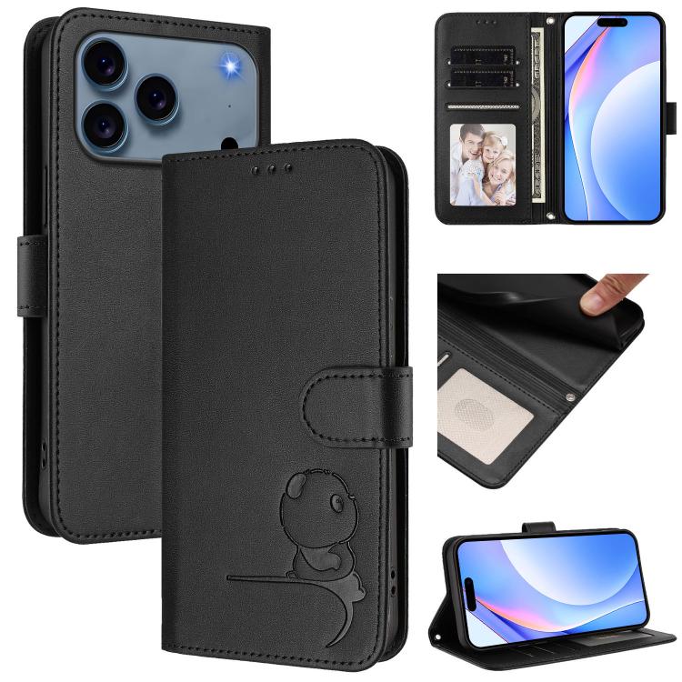 Litter Panda Embossing RFID Leather Phone Case with Lanyard, For iPhone 17 Pro Max, For iPhone 17 Pro, For iPhone 17, For iPhone 17 Air